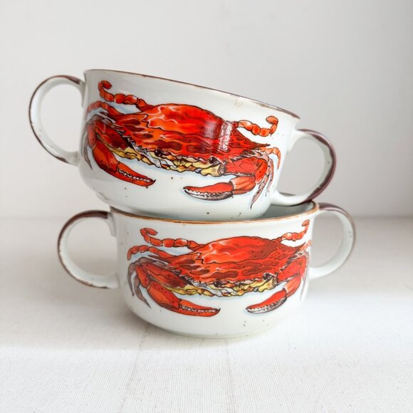 Vintage D.H Holmes Made in Japan Crab Motif Two Handle Bowls X2 - Picture 1 of 6